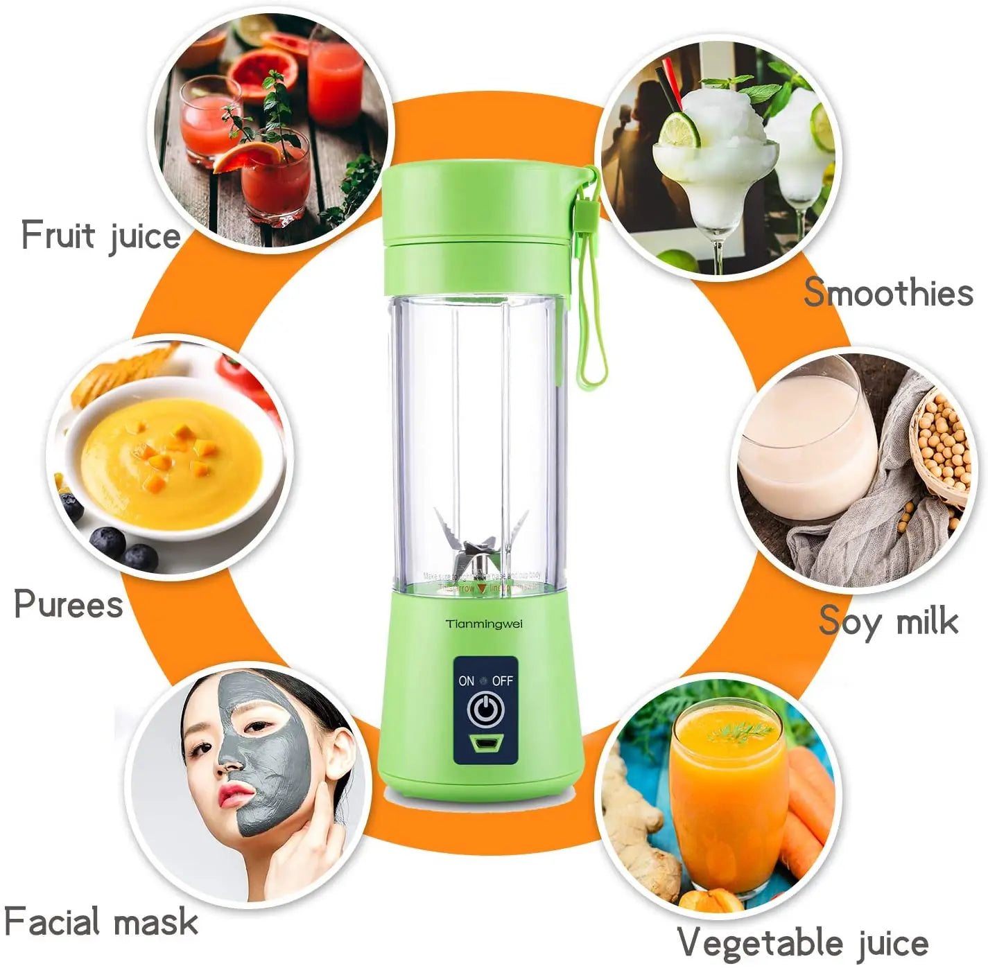 Portable blender Personal 6 Blades Juicer Cup Household Fruit Mixer, With Magnetic Secure Switch, USB Charger Cable 380ML(Green) pattanaustralia